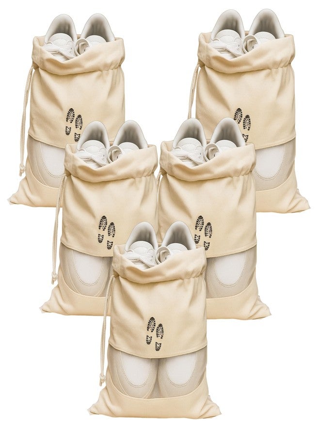 JUNERUSH Cotton Canvas Pouch | Travel Shoe Bags for Storage Packing | Shoe Cover Bag for Travelling | Shoe Pouch Organizer | Shoe Packing Bags for Travel | Shoe Travel Bag for Men Women (Pack of 5) - Image 1